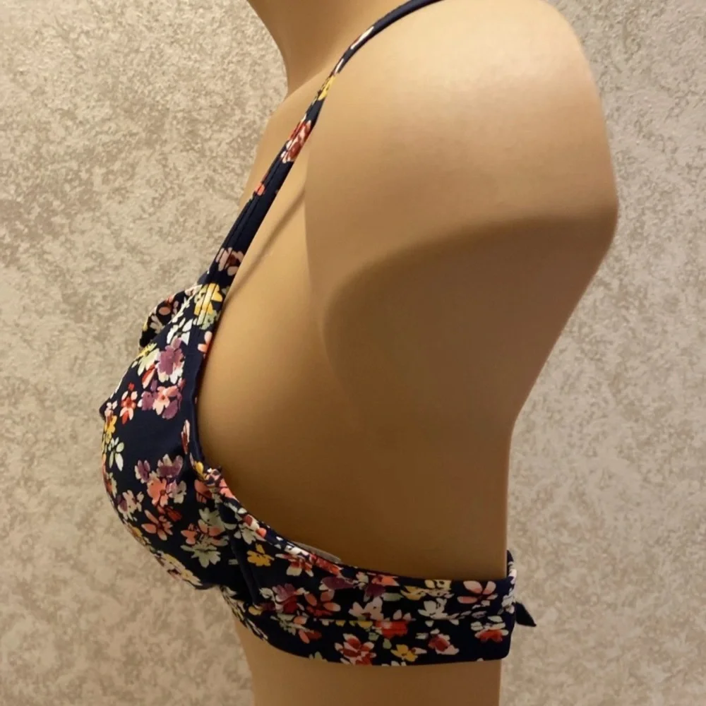 Kona Sol Navy Floral Bikini Top